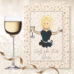 Fine Wine Girly Glitter For Her Cartoon Birthday  Card