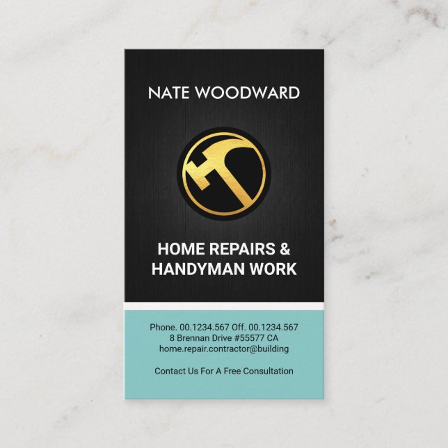 Fine Wood Grain Creative Hammer Icon Handyman Business Card (Front)