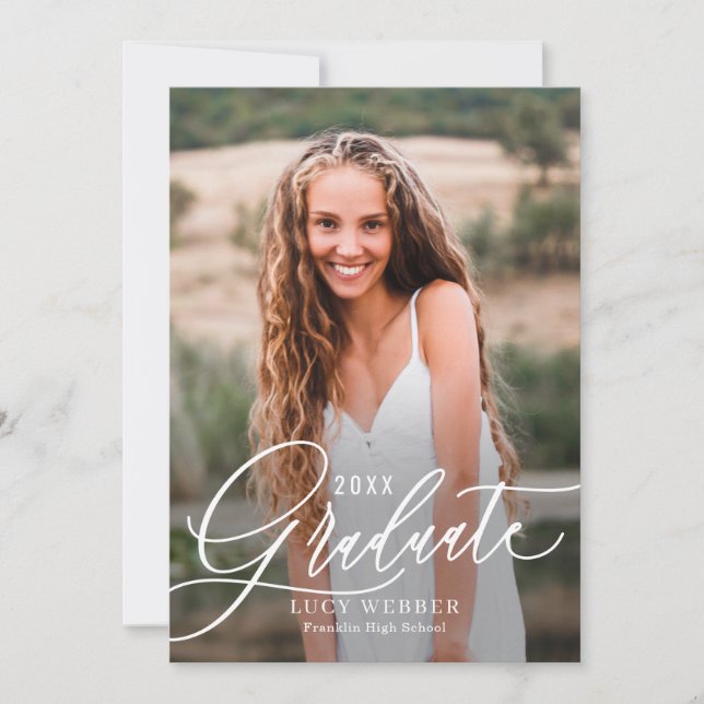 Finely Penned Graduation Announcement Invitation (Front)