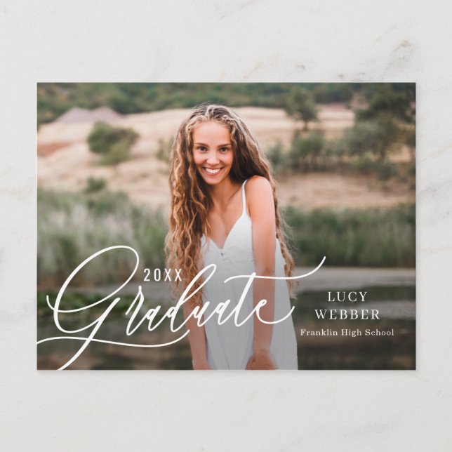 Finely Penned Graduation Announcement Postcard (Front)