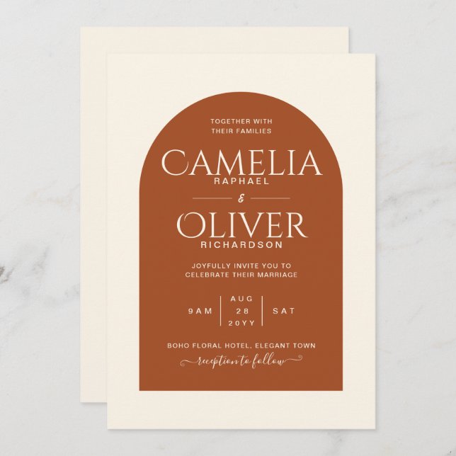 Finest Arch Terracotta MONOCHROME Wedding  Invitation (Front/Back)