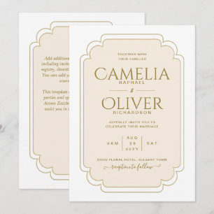 Finest Beige Cream Gold MONOCHROME Wedding Invitation