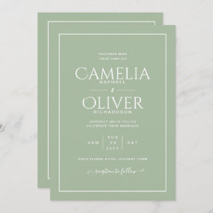 Finest Light Sage Apple Green MONOCHROME Wedding  Invitation