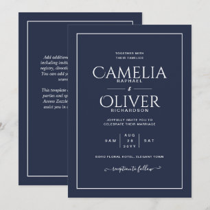 Finest Navy Blue White MONOCHROME Wedding Invitation