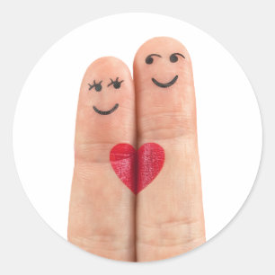 Finger Heart Couple Classic Round Sticker
