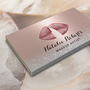 Finger on Lips Blush Rose Gold Makeup Artist Business Card