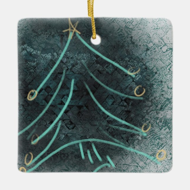 Finger Paint Christmas Tree Ceramic Ornament (Front)