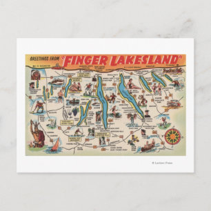 Fingerlakes, New York - Detailed Map Postcard