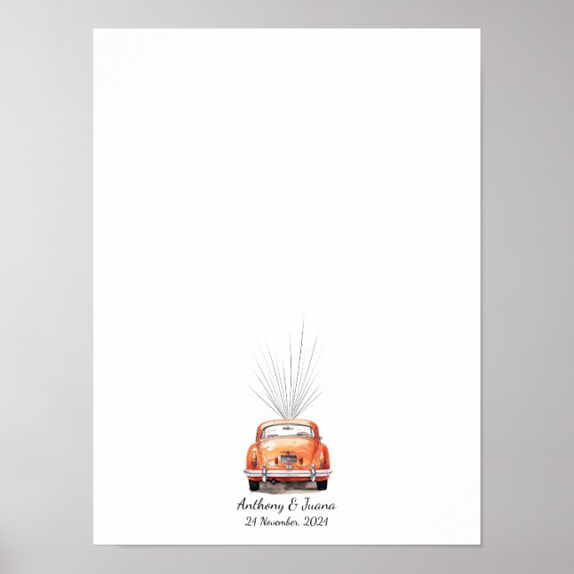 Fingerprint Art Wedding Guest Book with Car (Front)