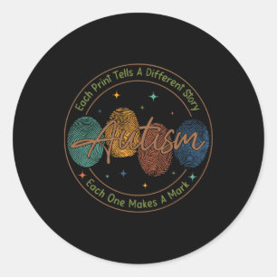 Fingerprint Autism Each Print Tells A Different St Classic Round Sticker