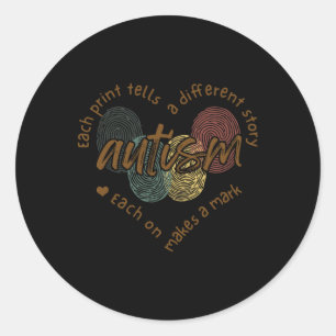 Fingerprint Autism Each Print Tells A Different St Classic Round Sticker