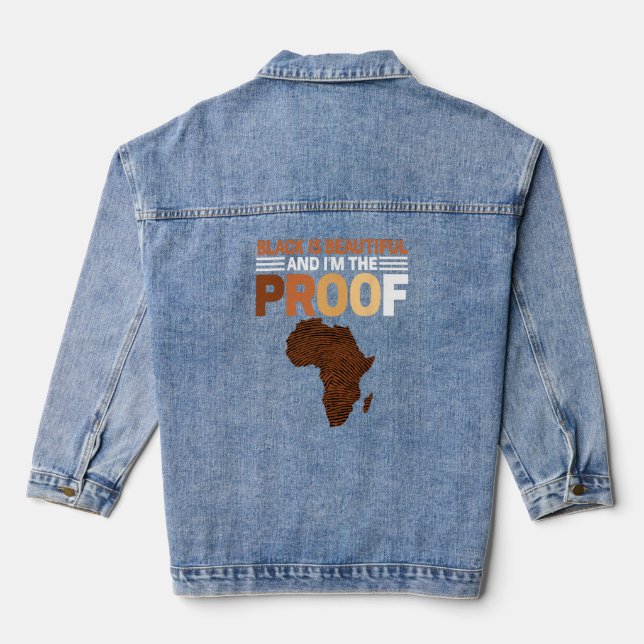 Fingerprint Black Is Beautiful Black History Month Denim Jacket (Back)