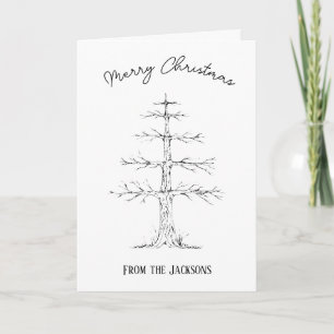 Fingerprint christmas tree family card hand drawn