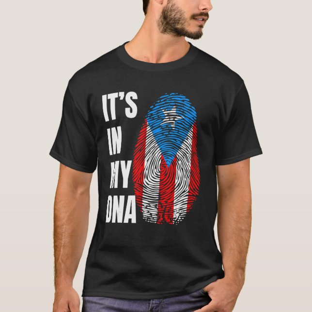 Fingerprint DNA Biometry Boricua Flag Puerto Rico T-Shirt (Front)