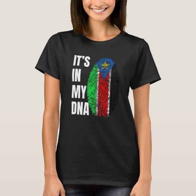 Fingerprint DNA Biometry Flag South Sudan   T-Shirt (Front)