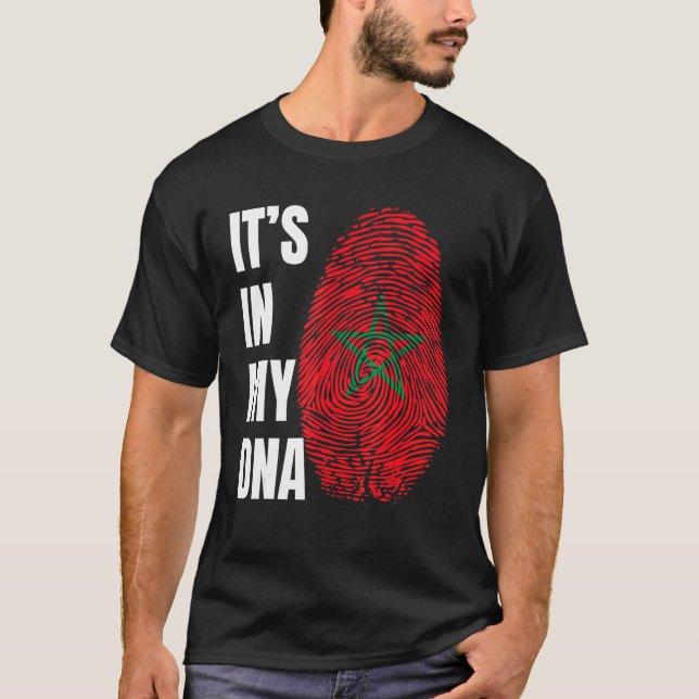 Fingerprint DNA Biometry Moroccan Flag Morocco T-Shirt (Front)