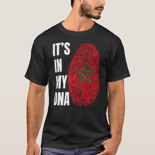 Fingerprint DNA Biometry Moroccan Flag Morocco   T-Shirt (Front)