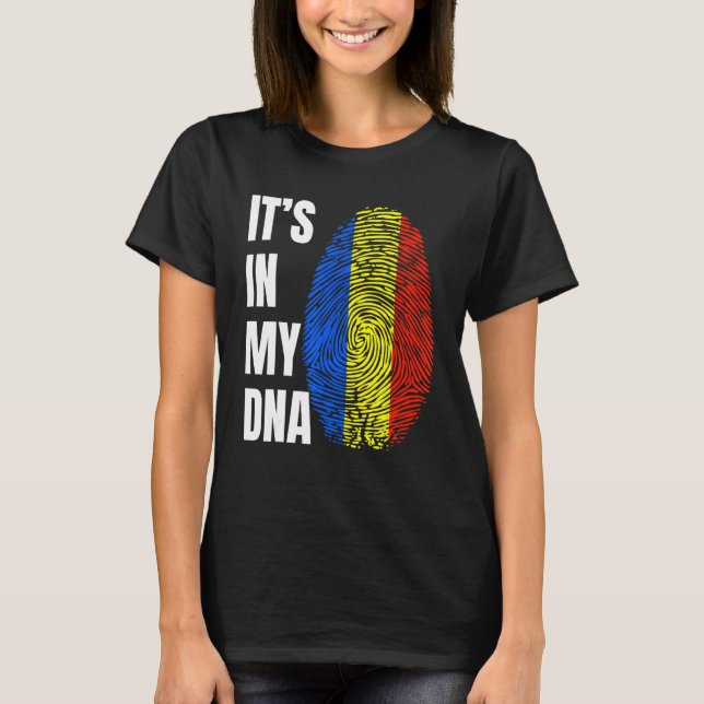 Fingerprint DNA Biometry Romanian Flag Romania T-Shirt (Front)