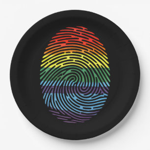 Fingerprint LGBTQ Proud Gay Lesbian Rainbow Pride Paper Plate