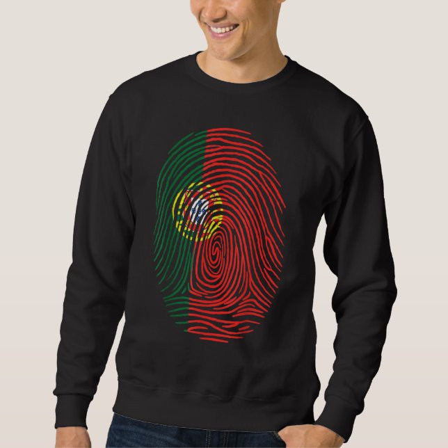 Fingerprint Proud Portuguese Roots Portugal Flag Sweatshirt (Front)