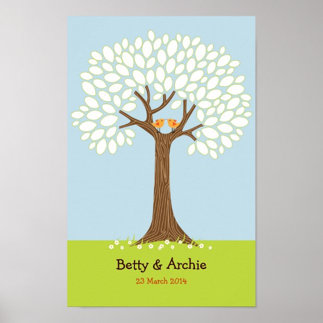 Fingerprint / Signature Tree w/ Lovebirds Wedding Poster (Front)
