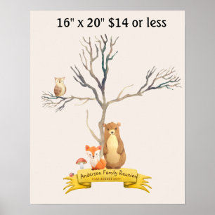 Fingerprint Tree Baby Shower WOODLAND Animals Poster
