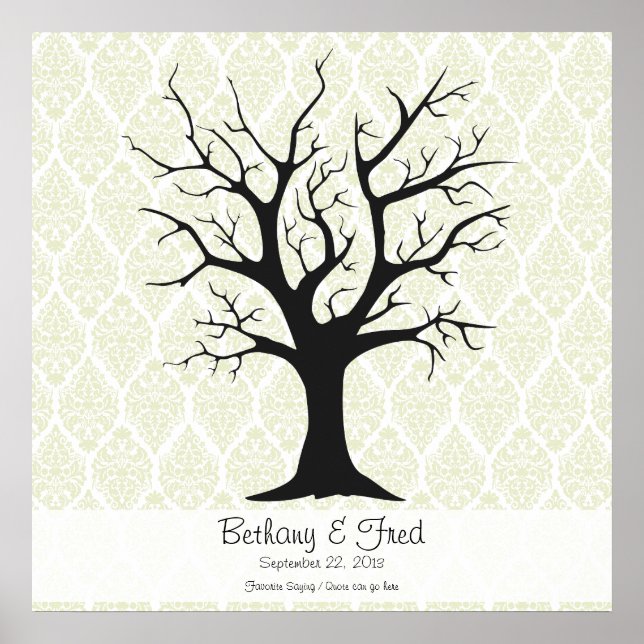 Fingerprint Tree C with Damask Green - 24"x24" Poster (Front)