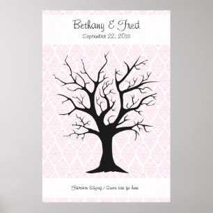Fingerprint Tree C with Damask Pink1 - 32"x48" Poster