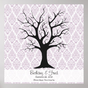 Fingerprint Tree C with Damask Purple1 - 40"x40" Poster
