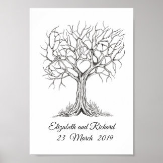 Fingerprint tree, GuestBook, WeddingTree Heart Poster
