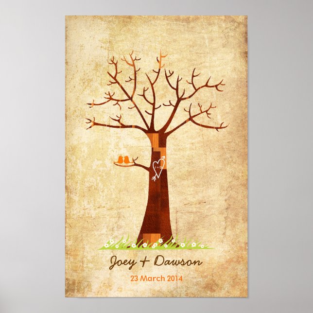 Fingerprint Tree Wedding Guestbook (Vintage) (Front)