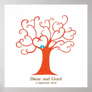 Fingerprint Tree Wedding (Heartastic) Square Poster