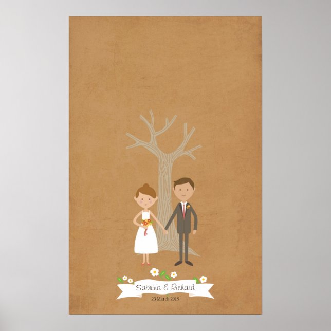 Fingerprint Tree with Cartoon Couple Portrait Poster (Front)