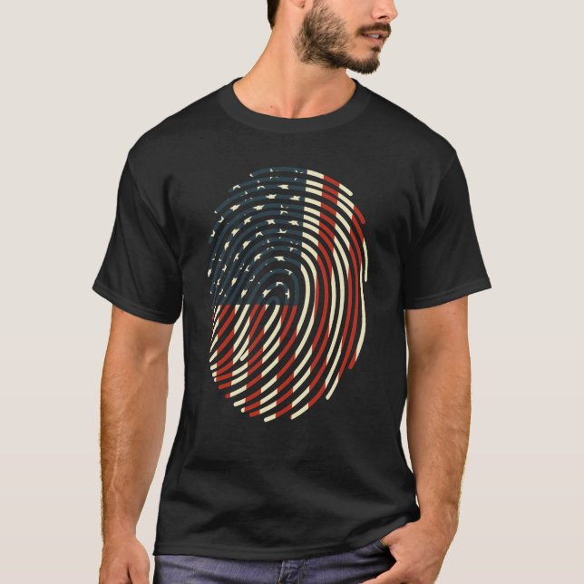 Fingerprint usa American Flag 4th of July T-Shirt (Front)