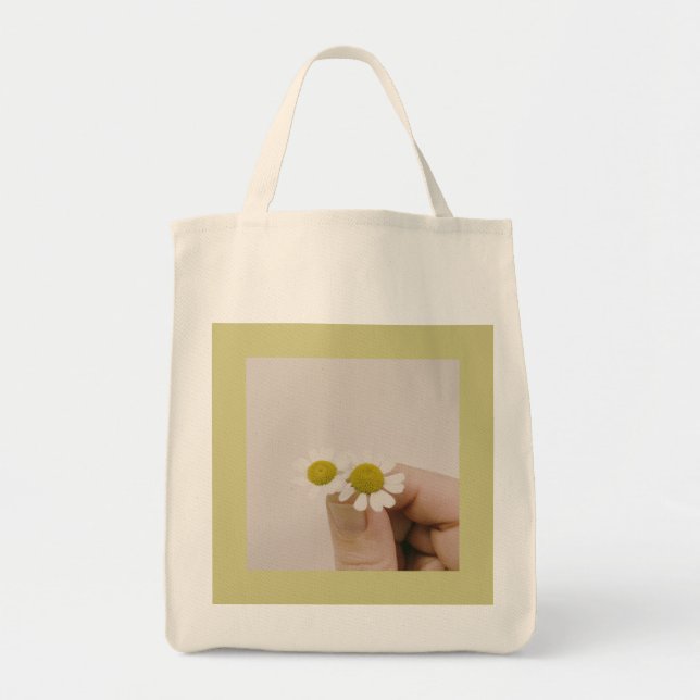 “Fingertip Daisy – Soft Botanical Tote Bag” (Front)