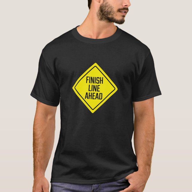 Finish Line Ahead Road Sign | Basic Dark T-Shirt (Front)