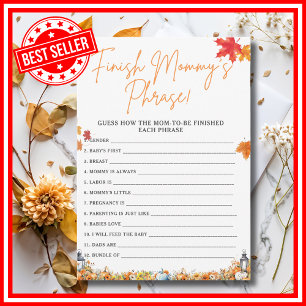 FINISH MOMMY'S PHRASE Baby Shower Game PUMPKIN Invitation