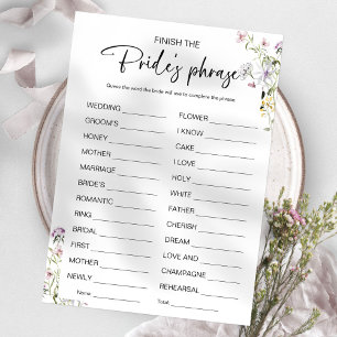 Finish The Brides Phrase Bridal Shower Game Invitation
