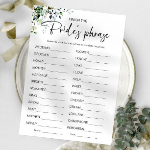 Finish The Brides Phrase Bridal Shower Game Invitation