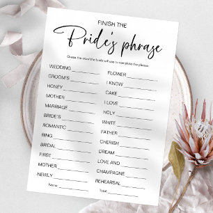 Finish The Brides Phrase Bridal Shower Game Invitation