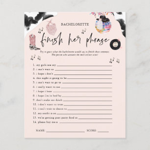 Finish The Phrase Disco Cowgirl Bachelorette Game