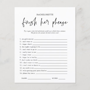 Finish The Sentence   Bachelorette Party Game Card