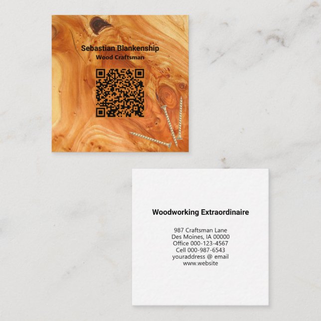 Finished Wood Knot Woodworking Craftsman Square Business Card (Front/Back)