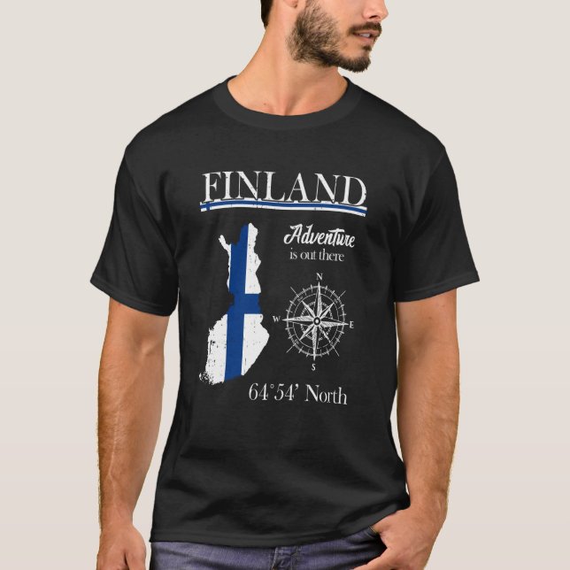 Finland Adventure Is Out There Suomi Finnish Flag T-Shirt (Front)