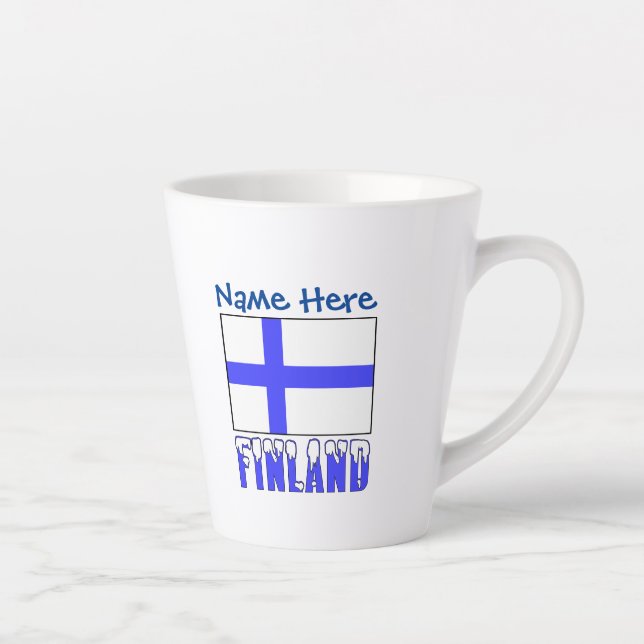 Finland and Finnish Flag Blue Personalisation  Latte Mug (Right)