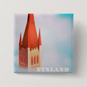 Finland church travel poster 15 cm square badge