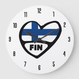 Finland Country Code FIN Flag Heart Large Clock