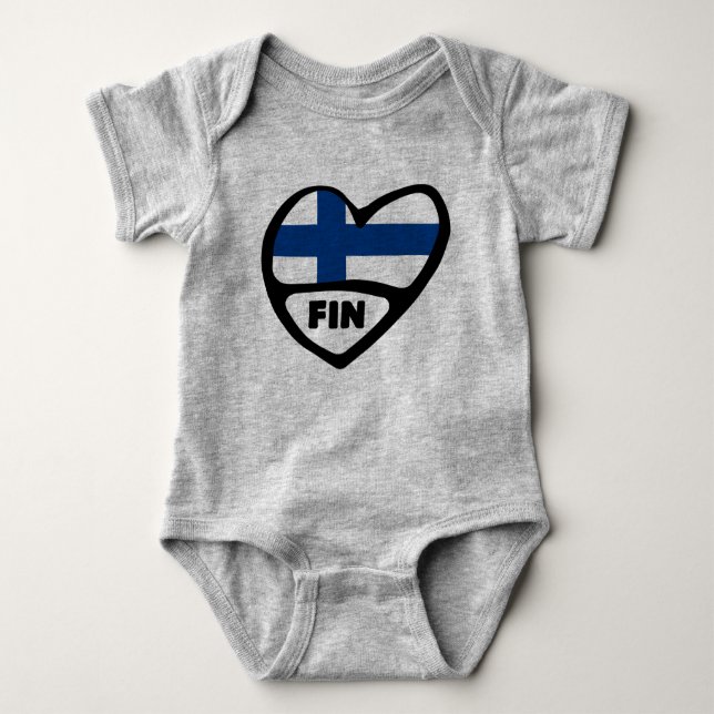 Finland Country Code Flag Heart, FIN Baby Bodysuit (Front)