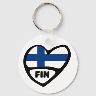 Finland Country Code Flag Heart Keyring, FIN Key Ring