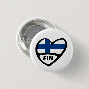 Finland Country Code Flag Heart Pin Badge, FIN